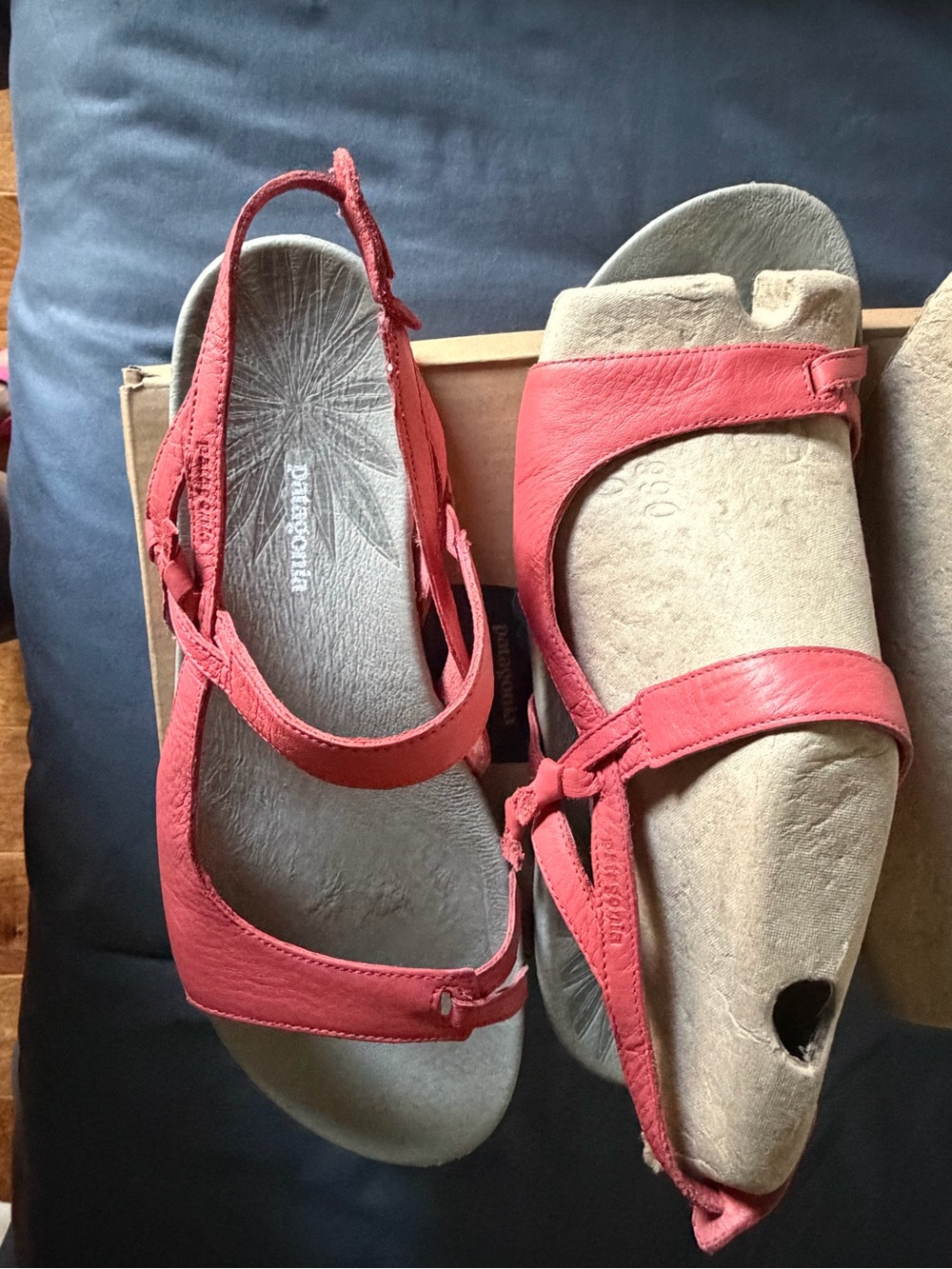 Patagonia Coral Pink Leather Slingback Sandals